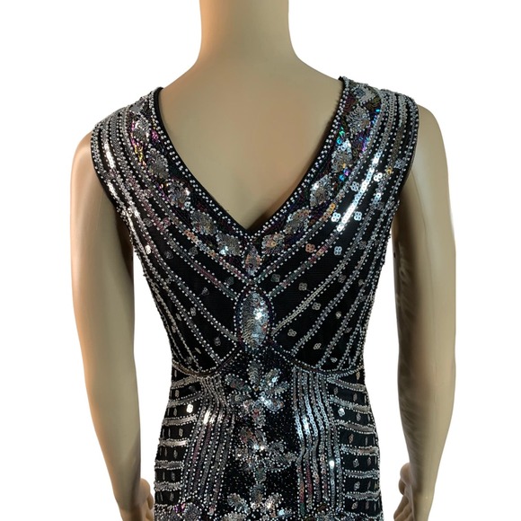 Sequin Dress 1920s Vintage Fringed Cocktail Flapper Dress Asymmetrical Hem Sz S - Picture 8 of 9